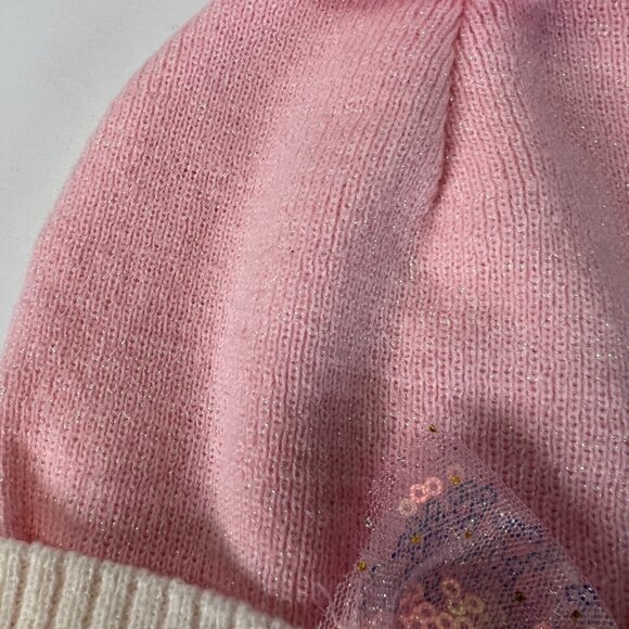 GIRLS Pink Glitter Bow Pom Pom Beenie - Picture 3 of 4
